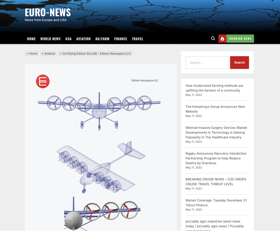Euro-news ua: CERTIFYING EDISON AIRCRAFT – EDISON AEROSPACE LLC