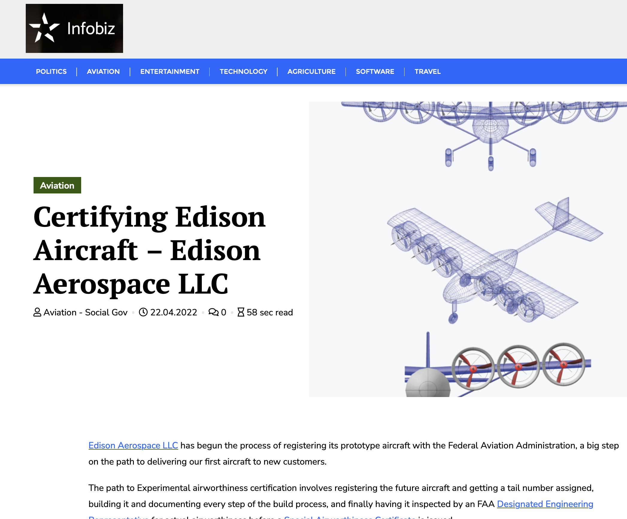 InfoBiz news: Certifying Edison Aircraft – Edison Aerospace LLC