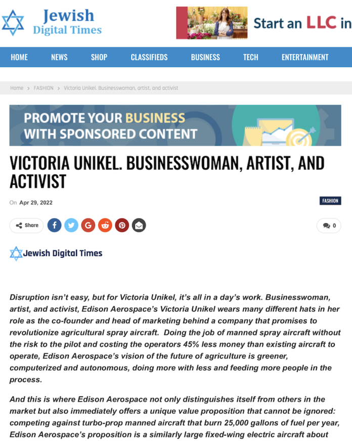 Jewish Digital Times: VICTORIA UNIKEL. BUSINESSWOMAN, ARTIST, AND ACTIVIST￼