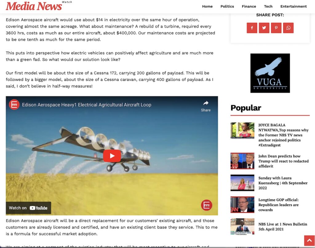 Media News Watch about Edison Aerospace